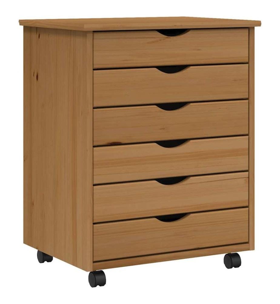 Armoire roulante avec tiroirs MOSS bois de pin marron miel