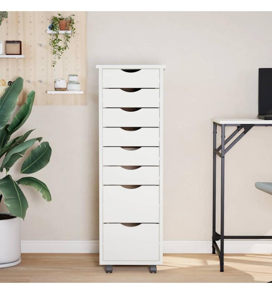 Rollschrank mit Schubladen MOSS Weiss Massivholz Kiefer