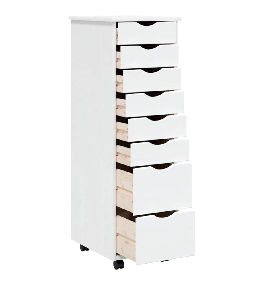 Rollschrank mit Schubladen MOSS Weiss Massivholz Kiefer