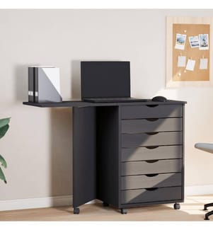 Rollschrank mit Schreibtisch MOSS Grau Massivholz Kiefer