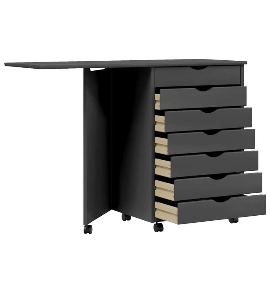 Rollschrank mit Schreibtisch MOSS Grau Massivholz Kiefer