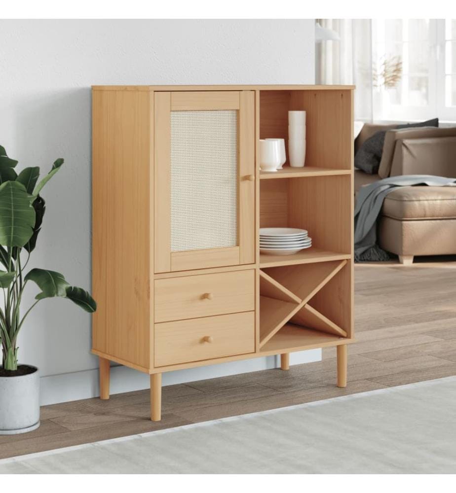 Highboard SENJA Rattan-Optik Braun 90x40x112 cm Kiefernholz