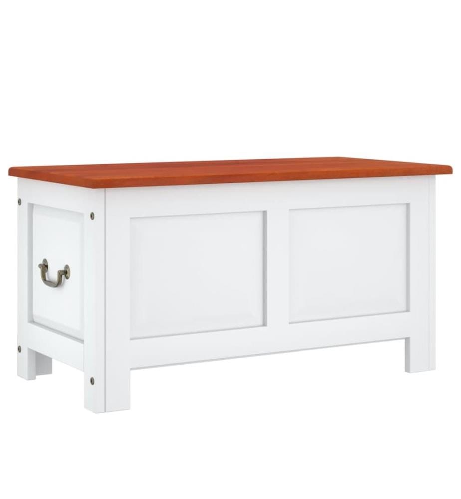 Coffre de rangement et couvercle marron et blanc bois d'acacia