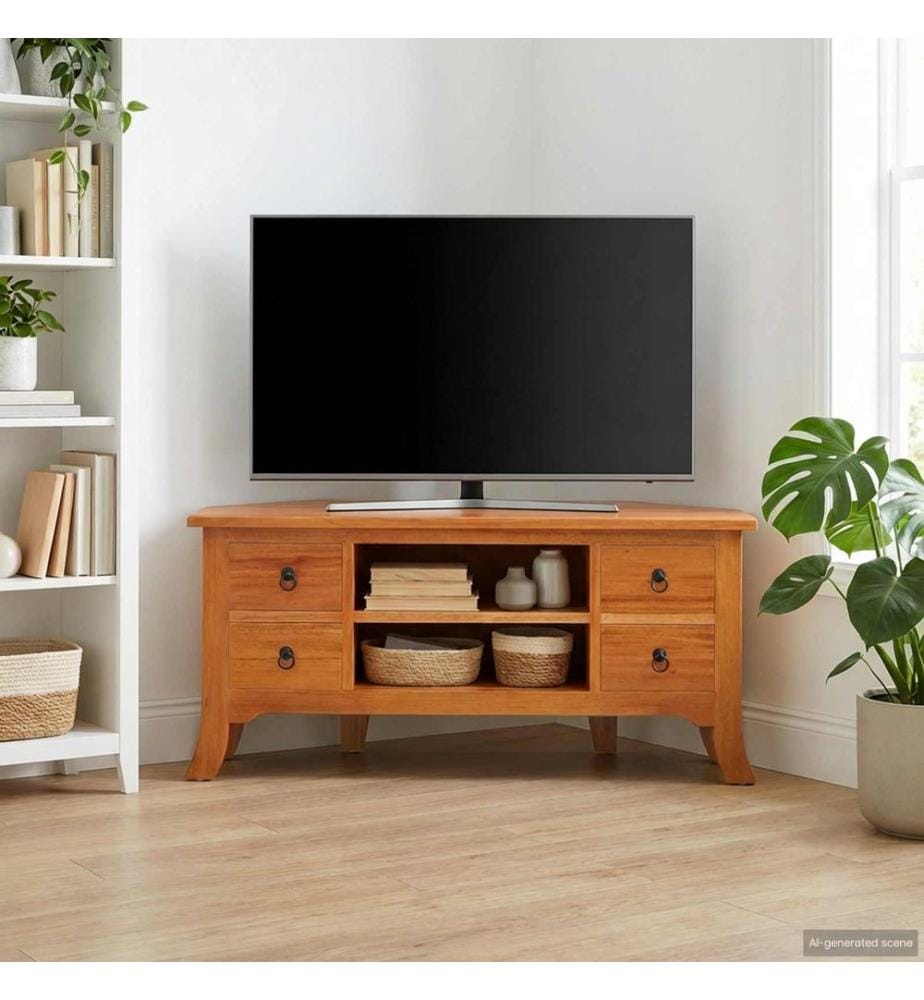 TV-Schränk Natur 100 x 40,5 x 46 cm Massives Mahagoni Holz