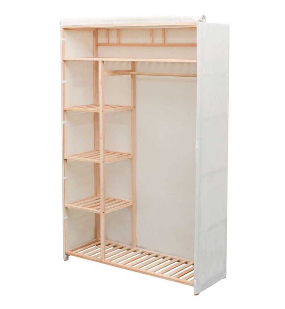 Garde-robe en tissu et bois de pin 110x40x170 cm