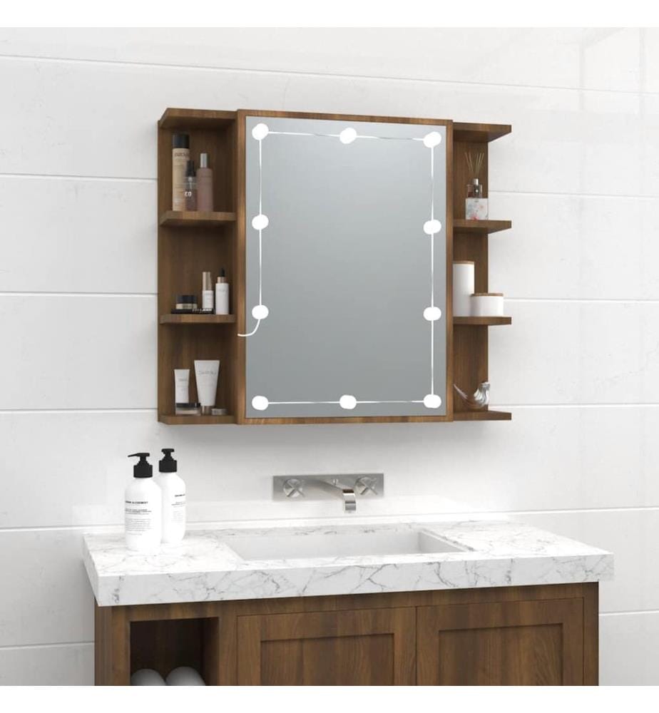 Spiegelschrank mit LED Braun Eichen-Optik 70x16,5x60 cm