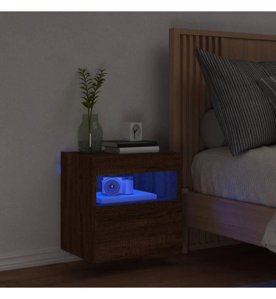 Meuble TV mural avec lumières LED chêne marron 40x30x40 cm