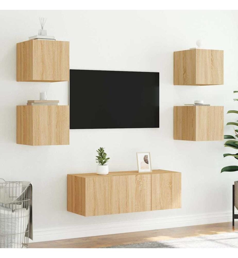 TV-Wandschränke mit LED-Leuchten 2 Stk. Sonoma-Eiche