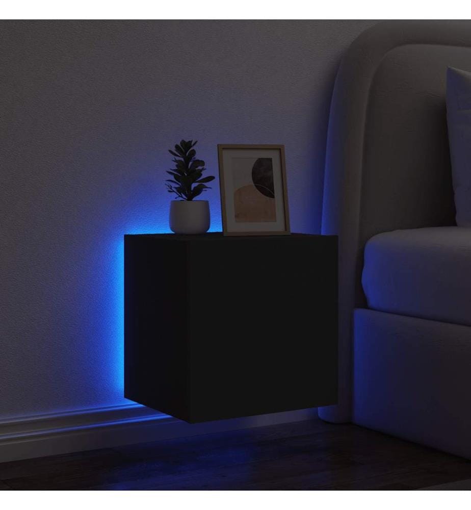 Meuble TV mural avec lumières LED noir 40,5x35x40 cm
