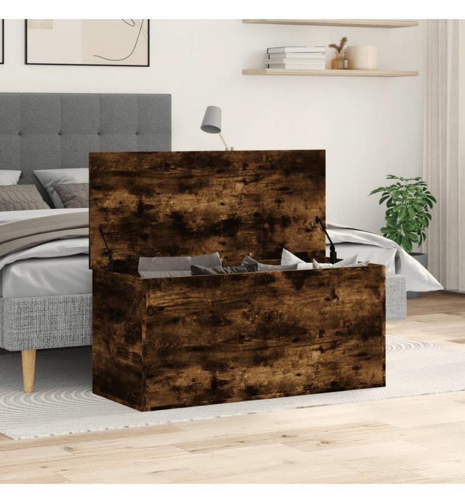 Boîte de rangement chêne fumé 100x42x46 cm bois d'ingénierie
