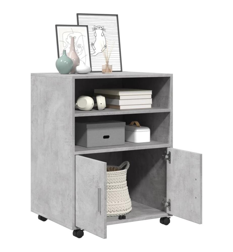 Armoire à roulettes gris béton 60x48x81 cm bois d'ingénierie