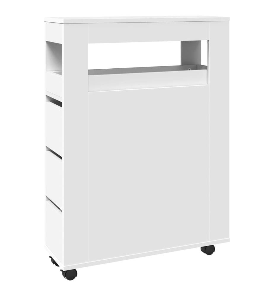 Badschrank Schmal mit Rollen Weiss Holzwerkstoff