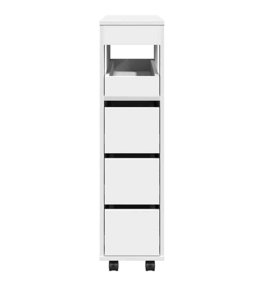 Badschrank Schmal mit Rollen Weiss Holzwerkstoff