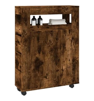 Badschrank Schmal mit Rollen Räuchereiche Holzwerkstoff