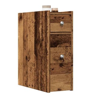 Badschrank Schmal mit Rollen Altholz-Optik Holzwerkstoff