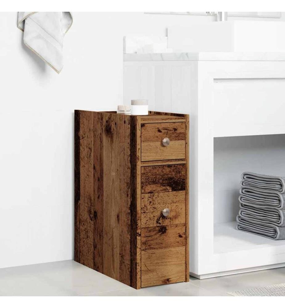 Armoire de salle de bain étroite avec roulettes vieux bois