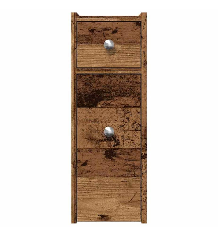 Armoire de salle de bain étroite avec roulettes vieux bois