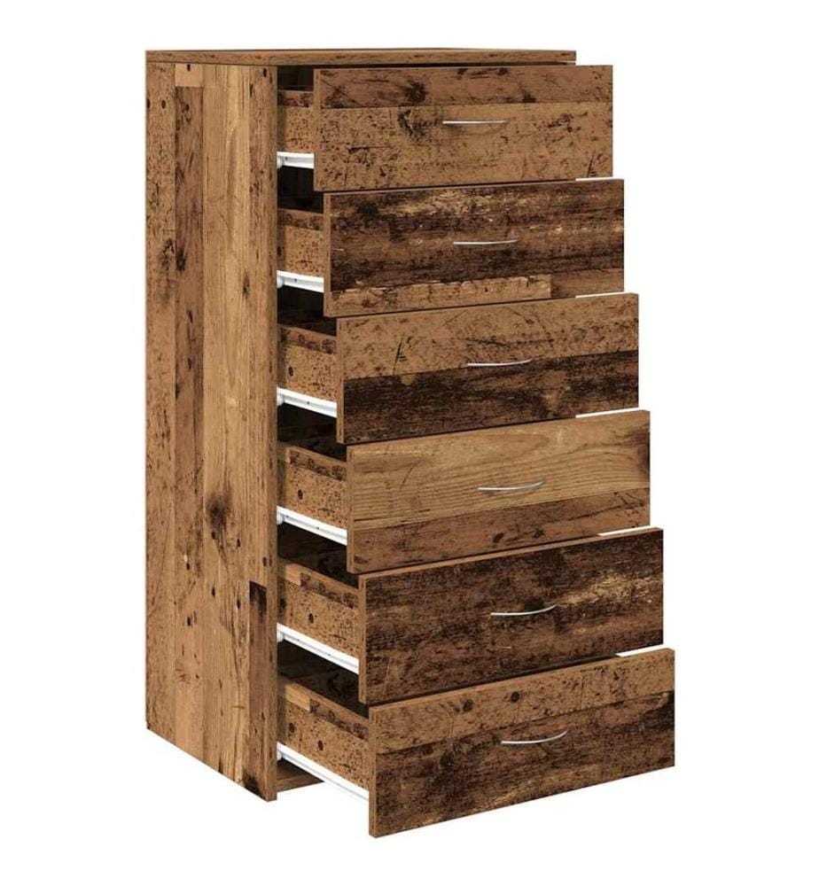 Buffet avec 6 tiroirs vieux bois 50x34x96 cm bois d'ingénierie