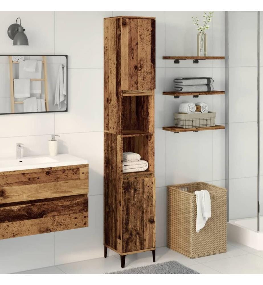 Badschrank Altholz-Optik 30x30x190 cm Holzwerkstoff