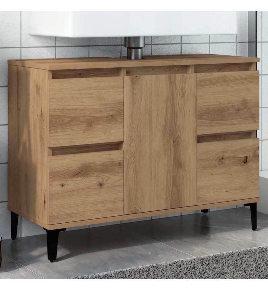 Armoire d'évier chêne artisanal 80x33x60 cm bois d'ingénierie