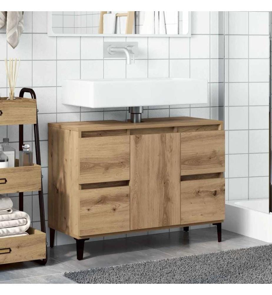 Armoire d'évier chêne artisanal 80x33x60 cm bois d'ingénierie