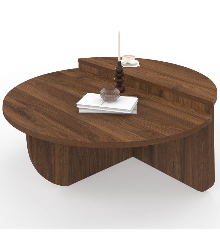 Lot de 2 tables basses rondes asymétriques - Noyer
