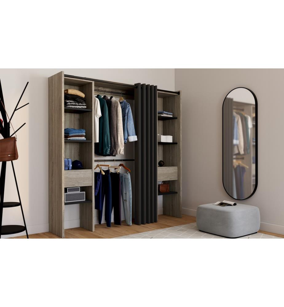 Dressing extensible 120-180 x 180 cm - Bois et Noir