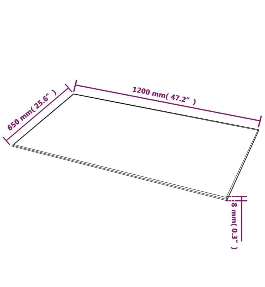 Dessus de table rectangulaire Verre trempé 1200 x 650 mm