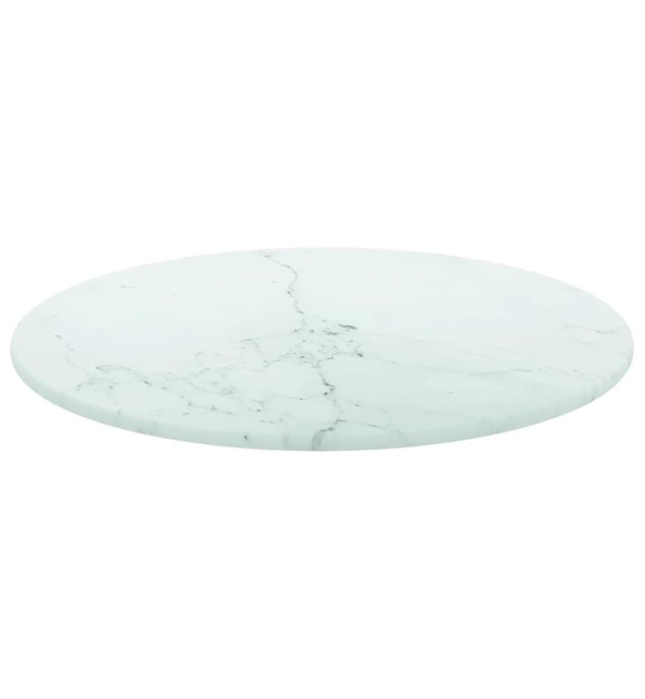 Tischplatte Weiss Ø30x0,8 cm Hartglas in Marmoroptik