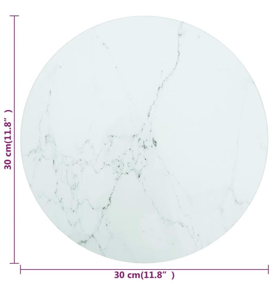 Tischplatte Weiss Ø30x0,8 cm Hartglas in Marmoroptik