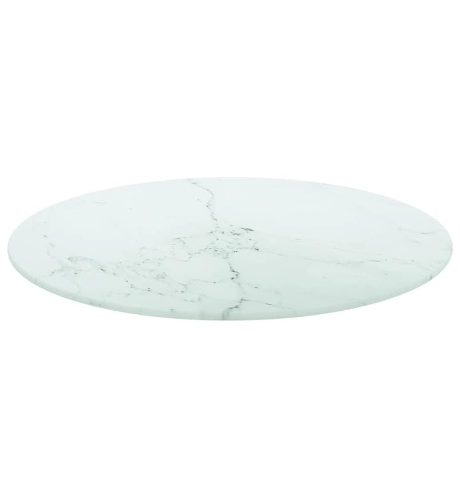 Tischplatte Weiss Ø50x0,8 cm Hartglas in Marmoroptik