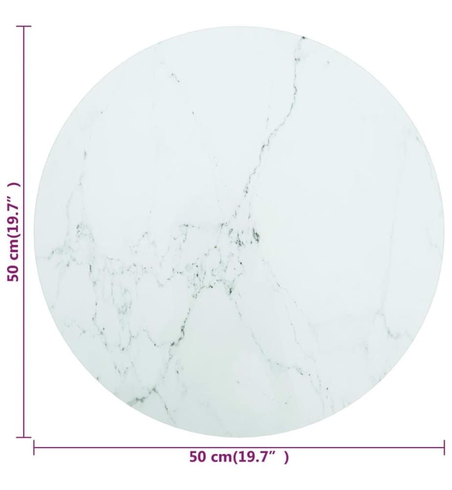 Tischplatte Weiss Ø50x0,8 cm Hartglas in Marmoroptik