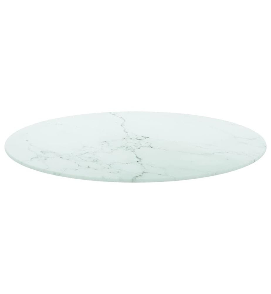 Tischplatte Weiss Ø70x0,8 cm Hartglas in Marmoroptik