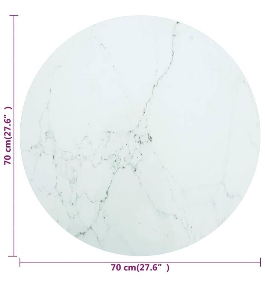 Tischplatte Weiss Ø70x0,8 cm Hartglas in Marmoroptik