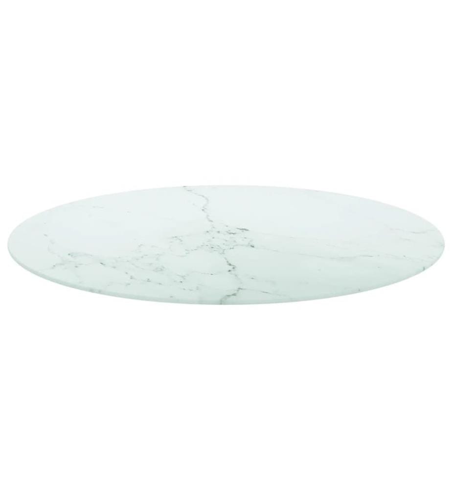 Dessus de table blanc Ø80x1 cm verre trempé avec design marbre