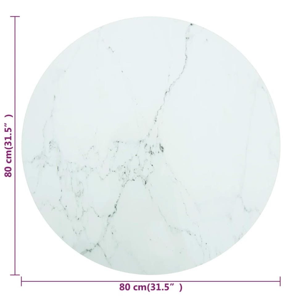 Dessus de table blanc Ø80x1 cm verre trempé avec design marbre