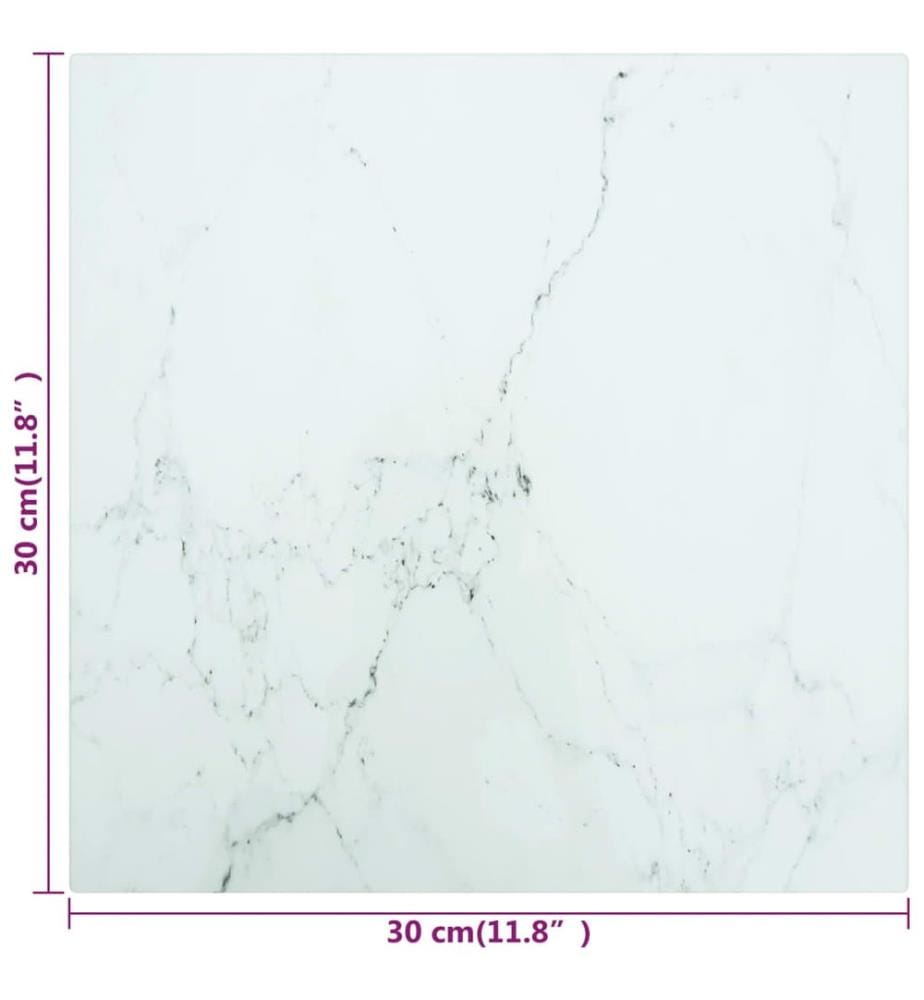 Tischplatte Weiss 30x30 cm 6 mm Hartglas in Marmoroptik
