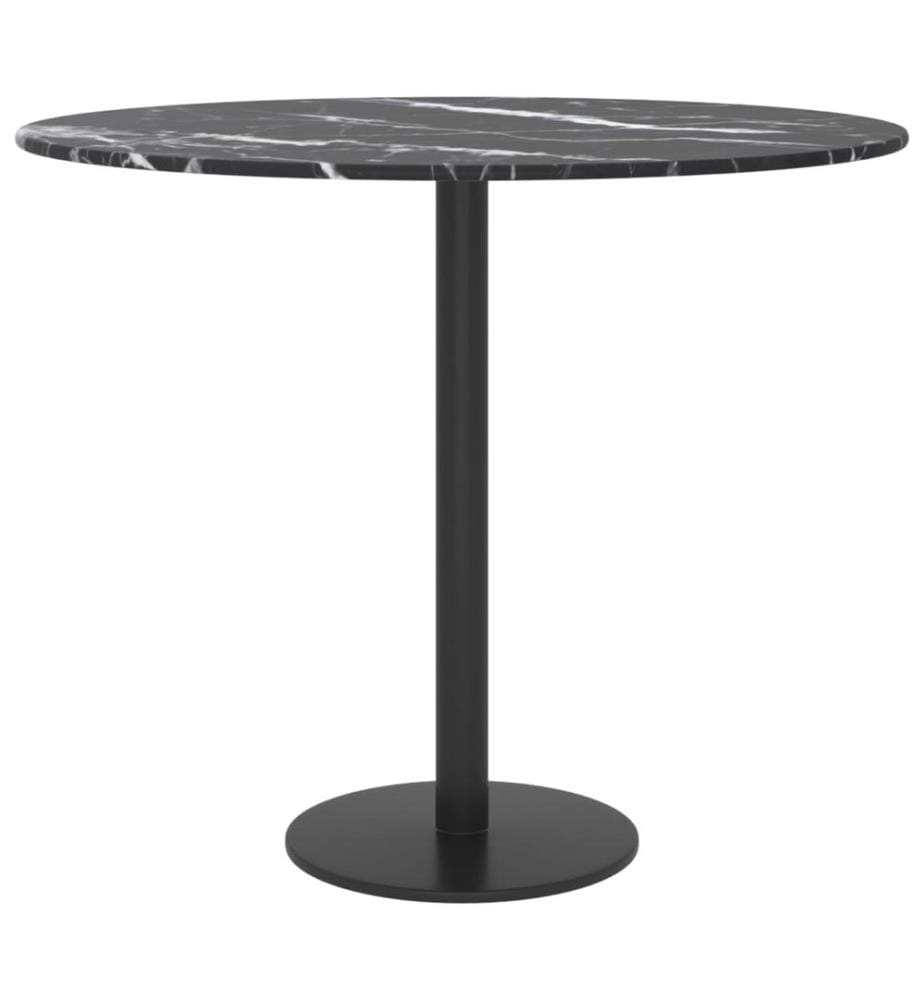 Tischplatte Schwarz Ø50x0,8 cm Hartglas in Marmoroptik