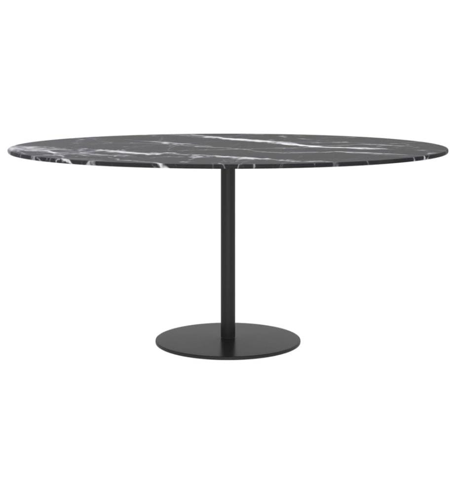 Tischplatte Schwarz Ø90x1 cm Hartglas in Marmoroptik