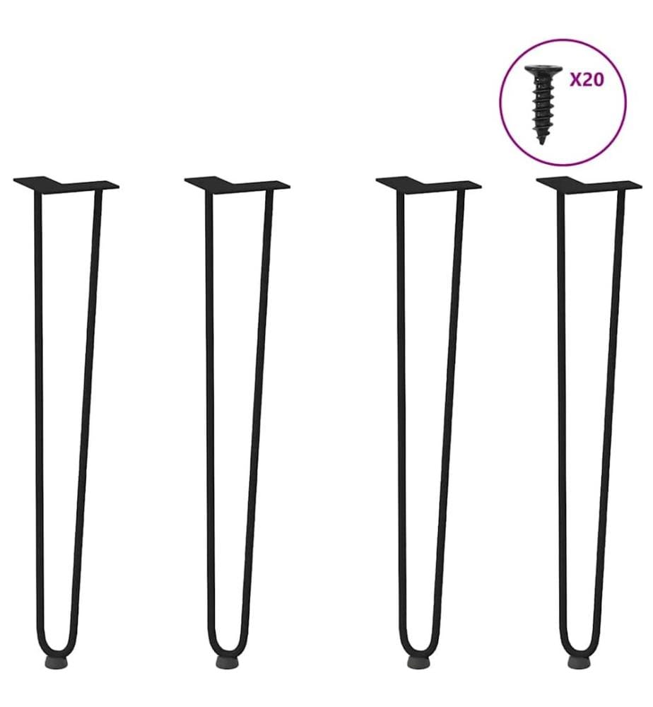 Pieds en épingle à cheveux pour consoles, lot de 4, noir, 72 cm, acier massif