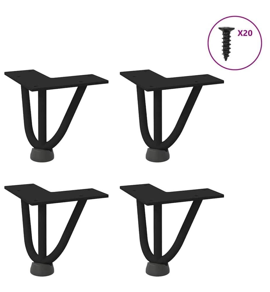 Pieds en épingle à cheveux pour table basse 4 pièces Noir 10 cm Acier massif