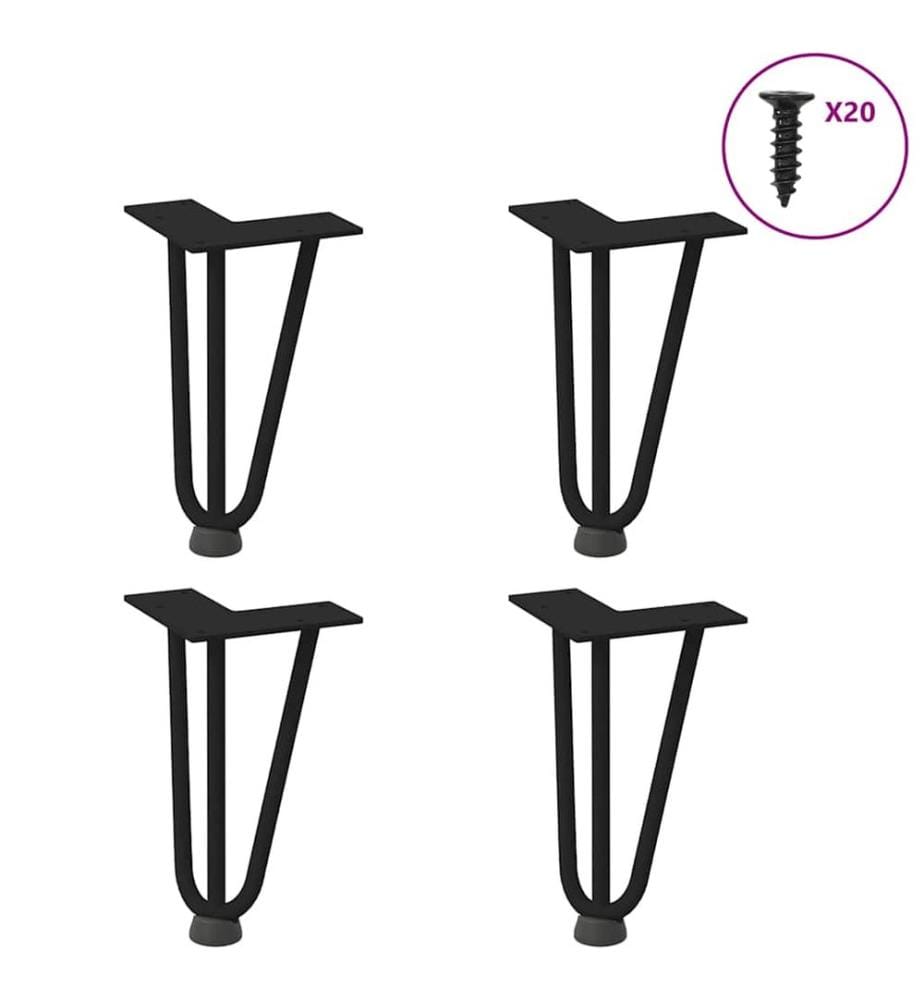 Pieds en épingle à cheveux pour table basse 4 pièces Noir 20 cm Acier massif