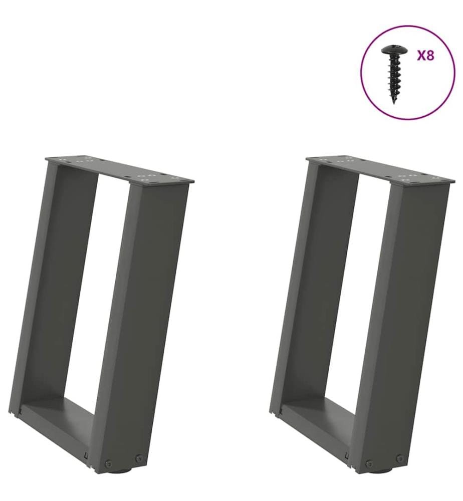 Pieds de table basse en U 2 pièces Anthracite 28 x (42-43) cm Acier