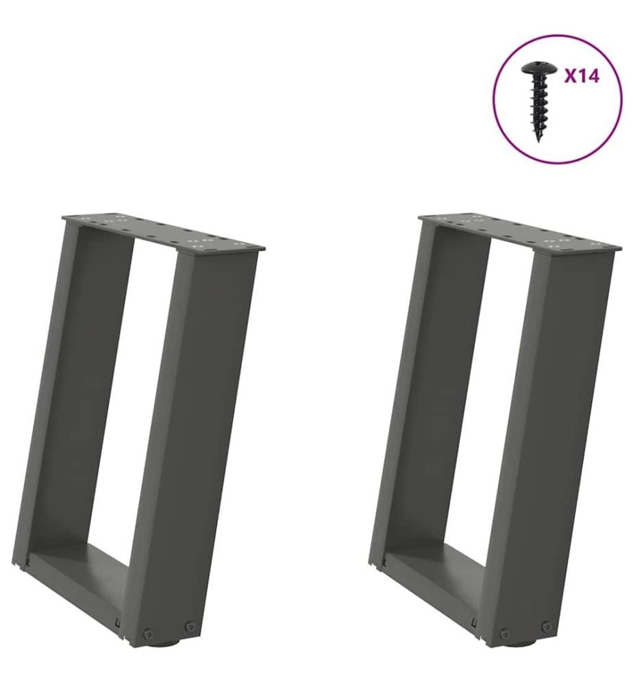 Pieds de table basse en U 2 pièces Anthracite 38 x (42-43) cm Acier