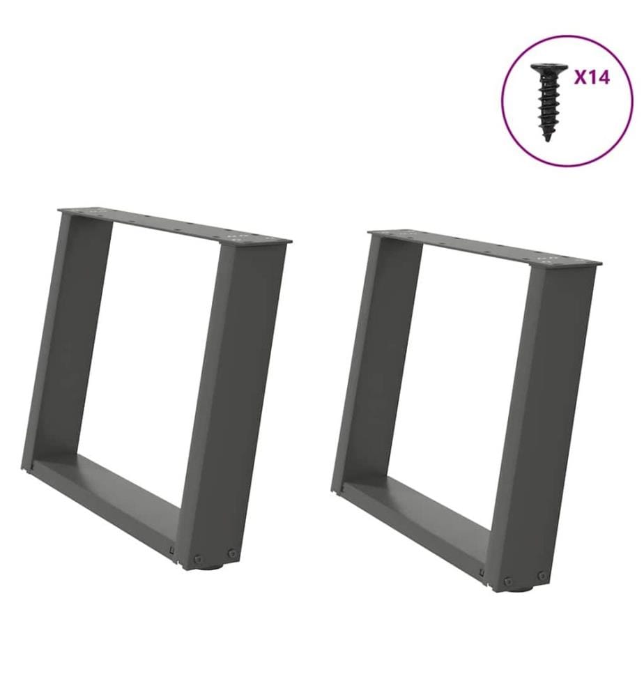 Pieds de table basse en U 2 pièces Anthracite 60 x (42-43) cm Acier