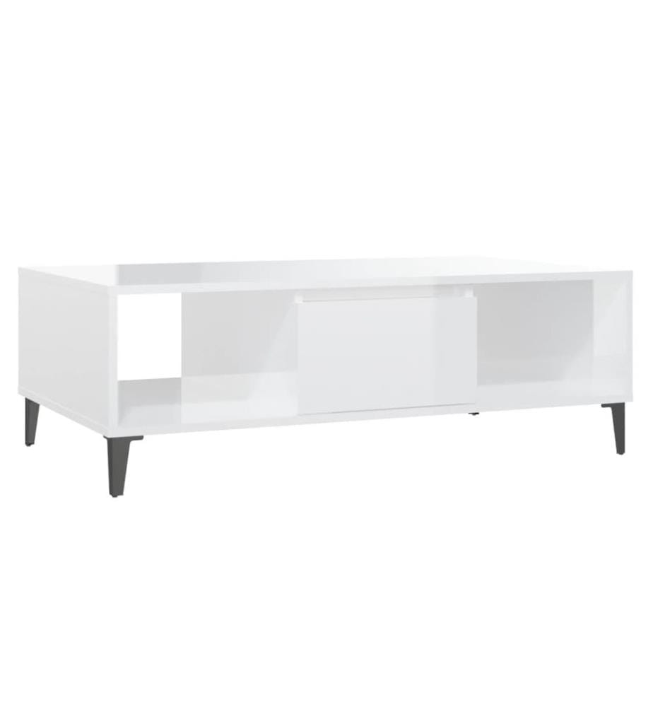 Table basse blanc brillant 103,5x60x35 cm bois d'ingénierie