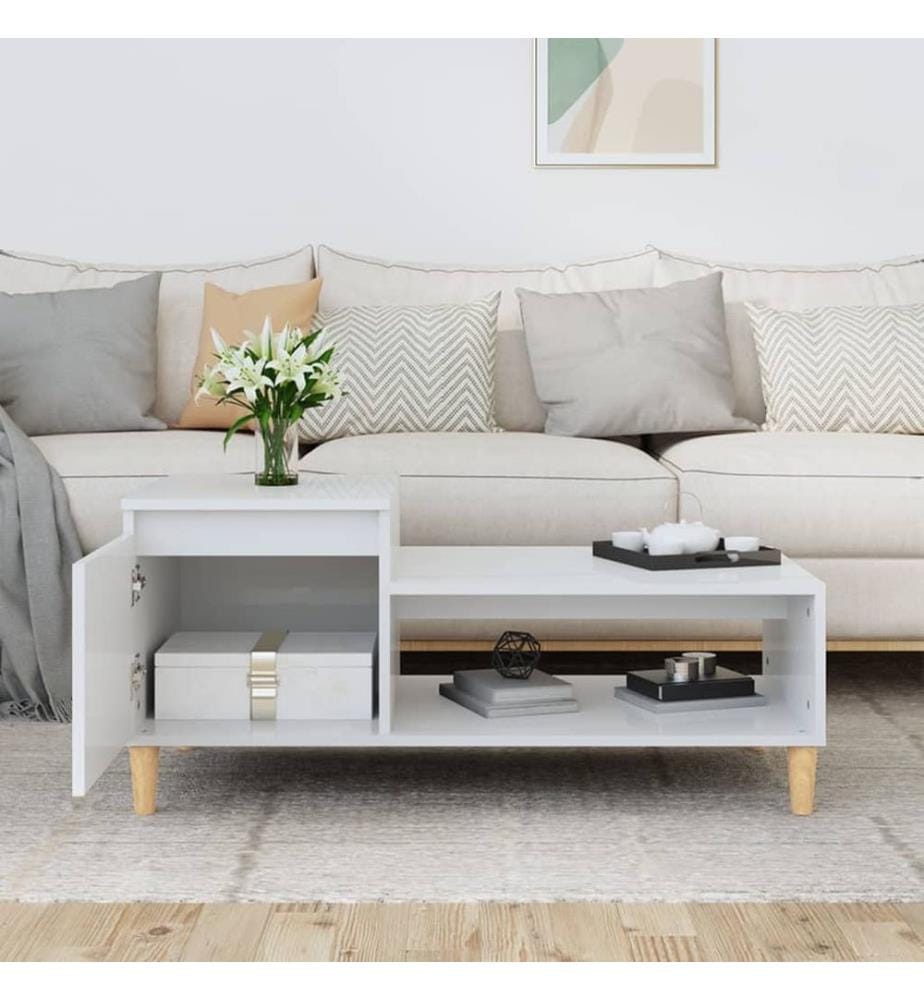 Table basse Blanc brillant 100x50x45 cm Bois d'ingénierie