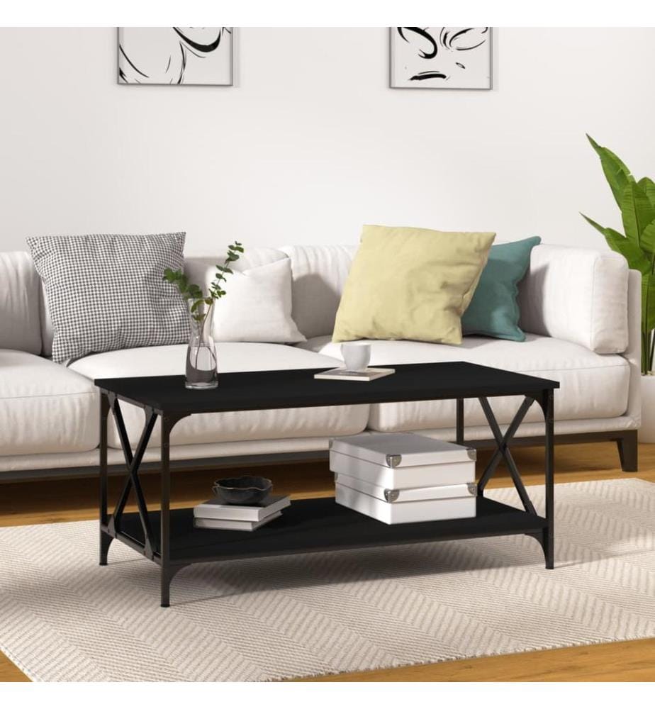 Table basse Noir 100x50x45 cm Bois d'ingénierie et fer