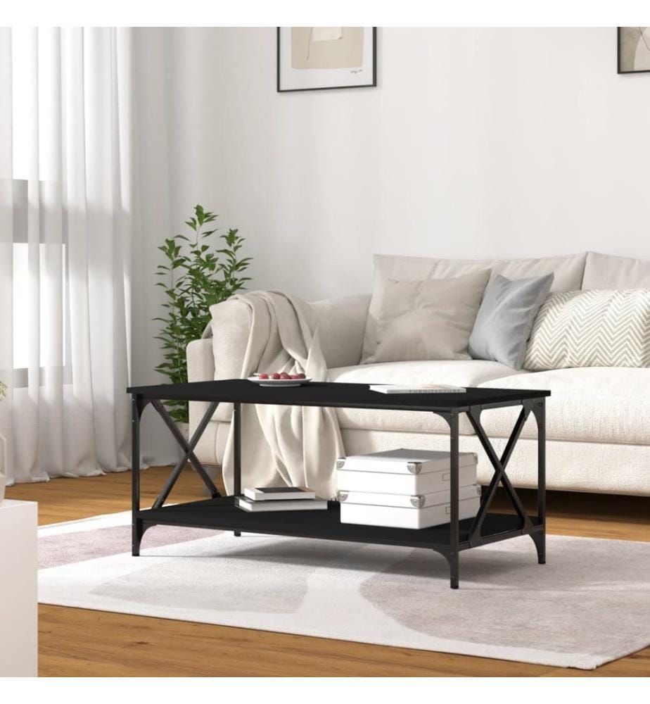 Table basse Noir 100x50x45 cm Bois d'ingénierie et fer