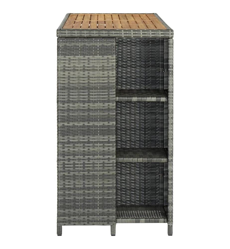 Bartisch mit Regal Grau 120x60x110 cm Poly Rattan